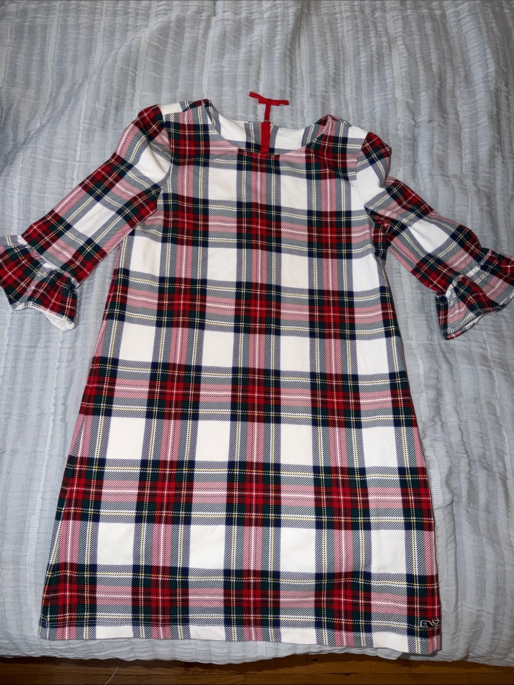 Vineyard Vines Girls Plaid Ruffle-Sleeve Dress - Red, Navy & White